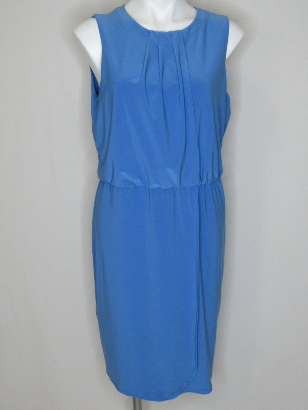 White House Black Market Cornflower Blue Pleated Neck Gathered Waist Dress M